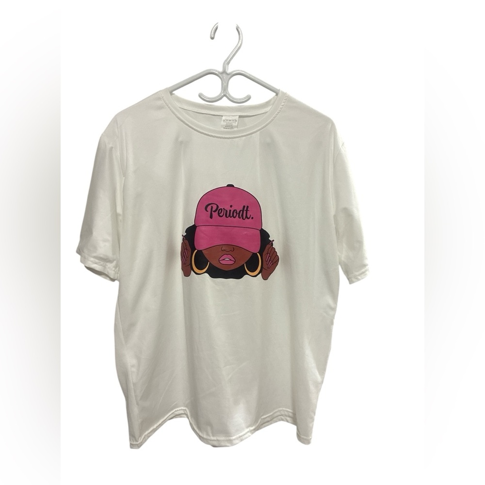Shein White T-Shirt with Pink Hat Graphic